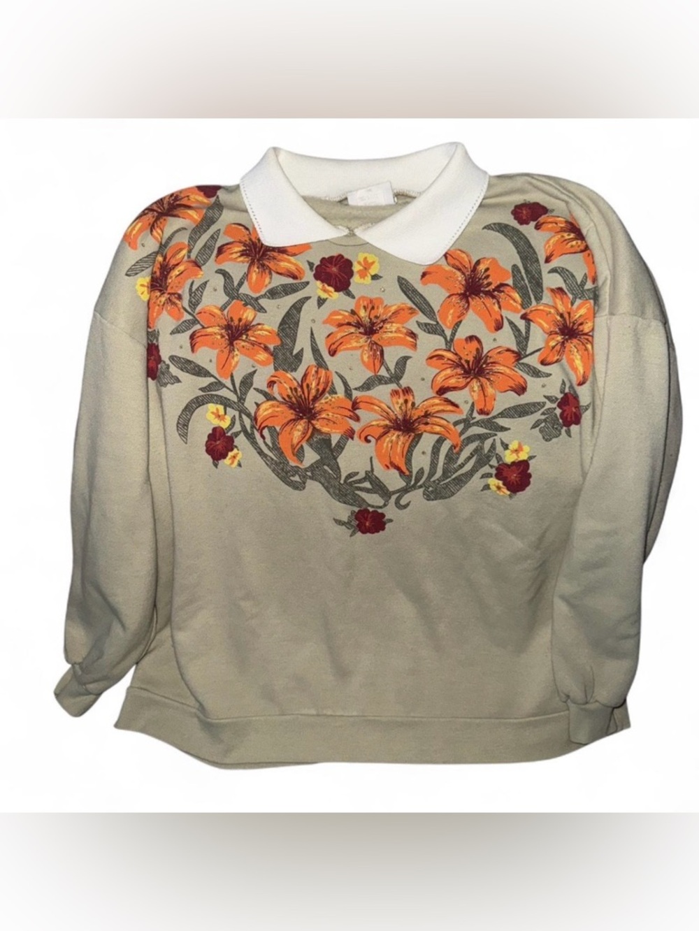 Vintage Womens Haband Floral Collar Sweatshirt - Green Sz L